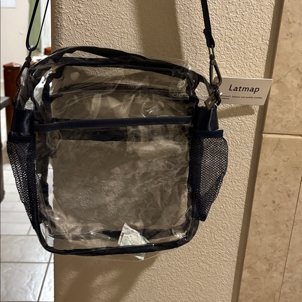 Clear Crossbody Bag with Navy Accents